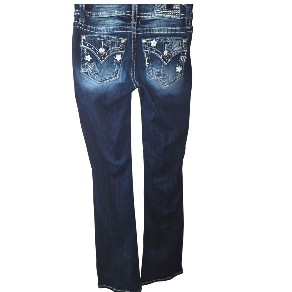 Miss Me Jeans Mid Rise Bootcut Embellished Star Pockets Dark Wash Size 27